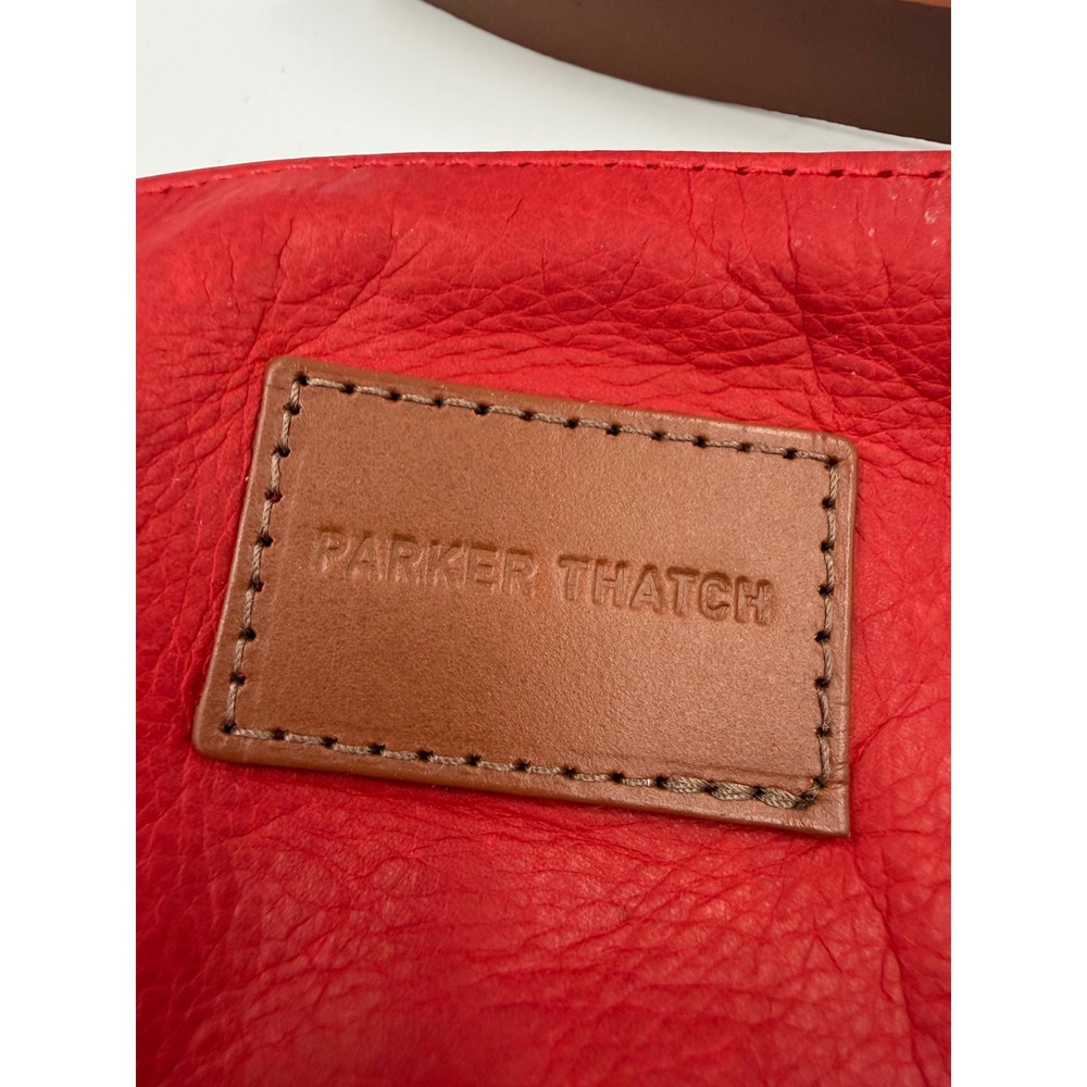 Parker Thatch Red Leather Wristlet Pouch Gold Ring Handle Zipper Clutch Bag - Picture 2 of 8